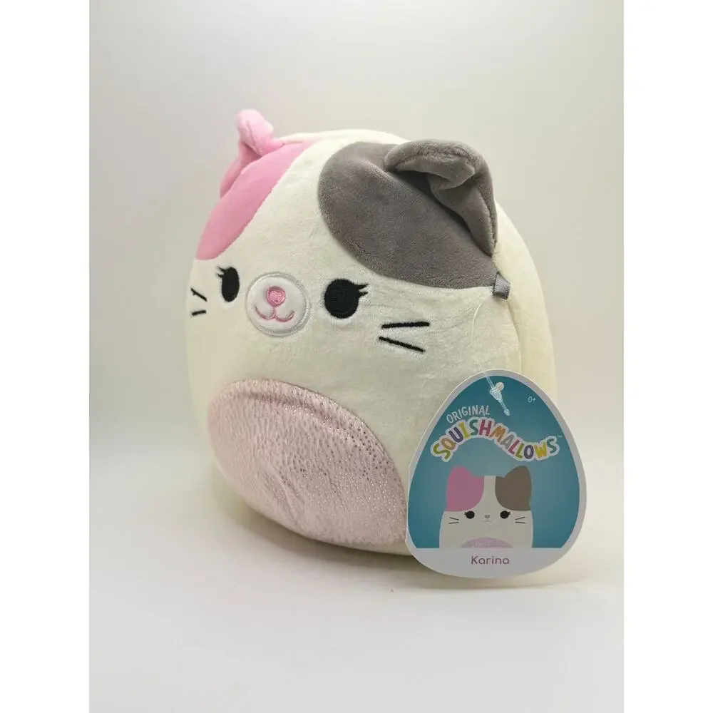 Squishmallow Karina NWT! 7in Pink & Gray Cat Face Plush Toy Soft Cuddly Collecti